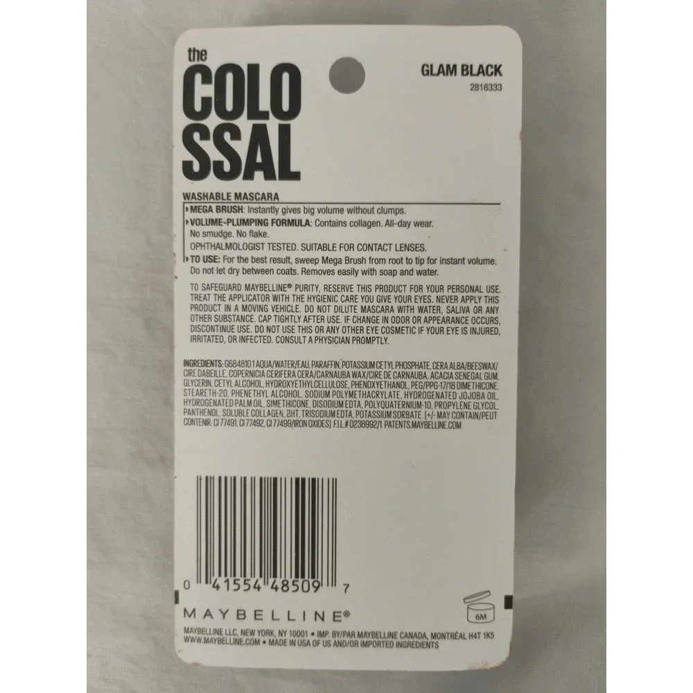 NOS 230VP Maybelline Glam Black Colossal Mascara 2pk‎ Volumizing